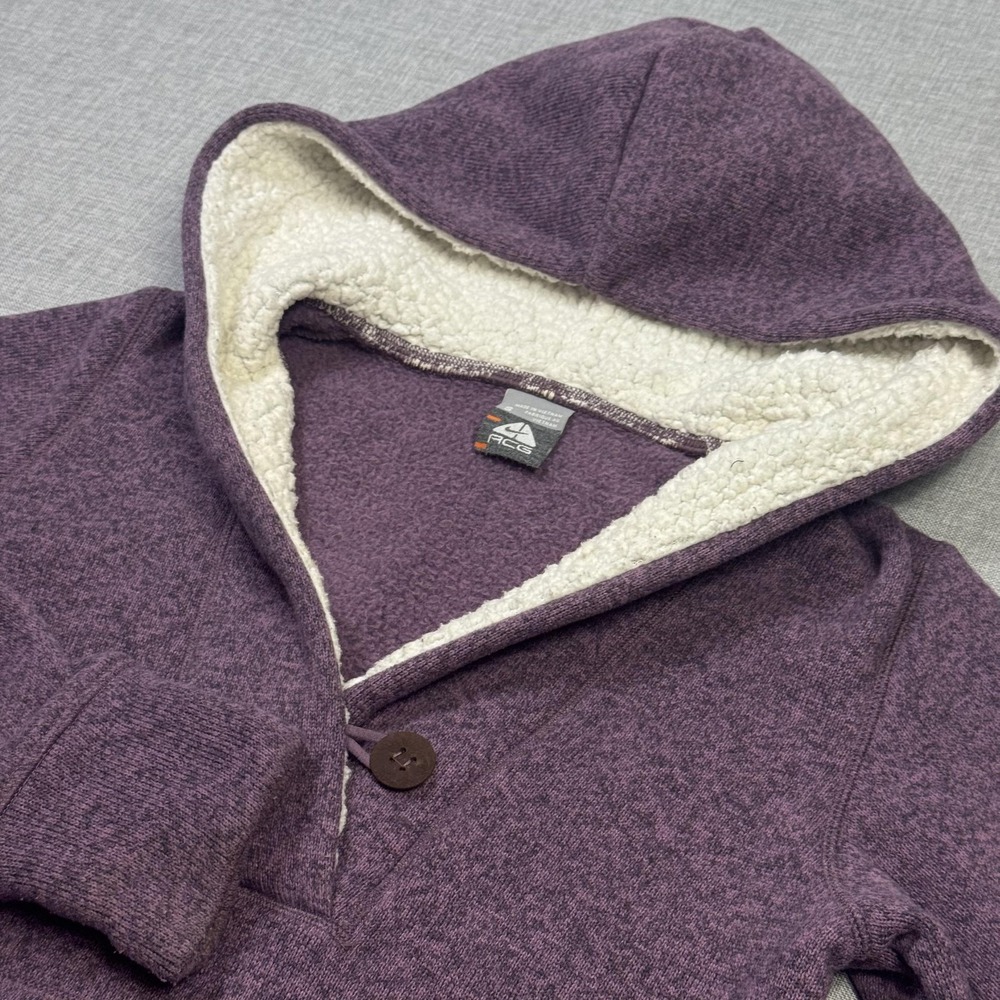 Nike ACG Pullover Hoodie Womens Small Purple Sherpa Lined Heavyweight Button